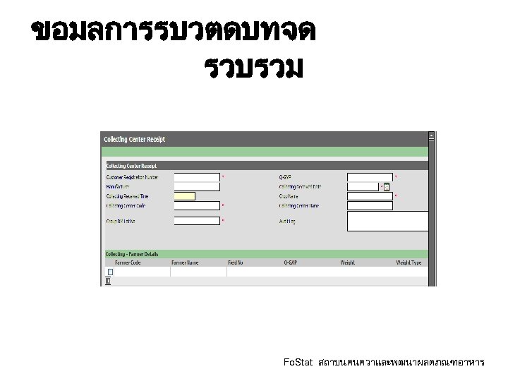 ขอมลการรบวตดบทจด รวบรวม Fo. Stat สถาบนคนควาและพฒนาผลตภณฑอาหาร 