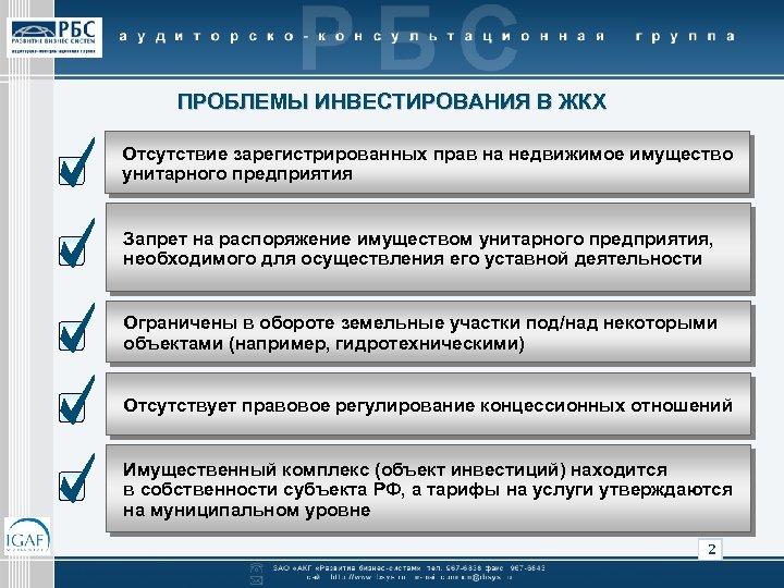 ПРОБЛЕМЫ ИНВЕСТИРОВАНИЯ В ЖКХ Отсутствие зарегистрированных прав на недвижимое имущество унитарного предприятия Запрет на