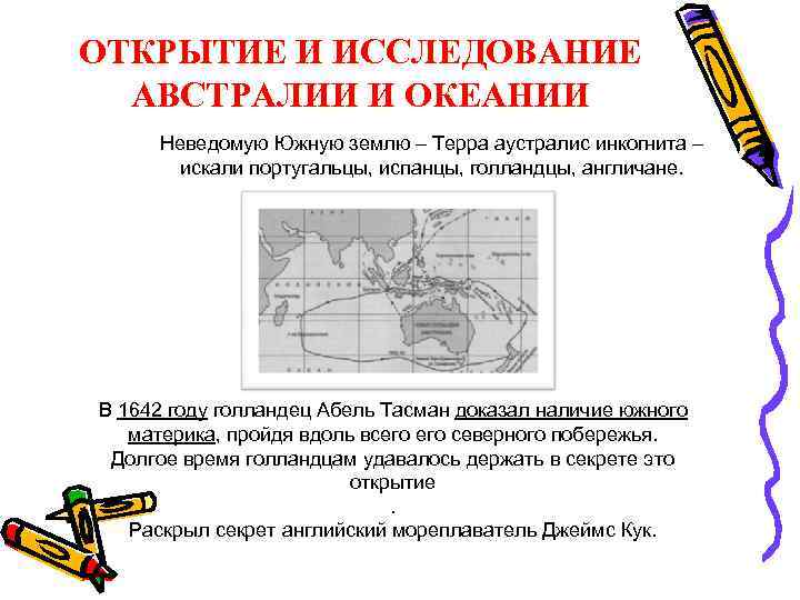 ОТКРЫТИЕ И ИССЛЕДОВАНИЕ АВСТРАЛИИ И ОКЕАНИИ Неведомую Южную землю – Терра аустралис инкогнита –