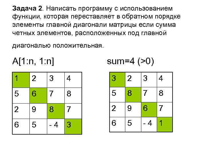 Задача 2. Написать программу с использованием функции, которая переставляет в обратном порядке элементы главной