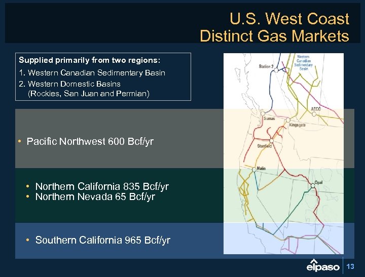 U. S. West Coast Distinct Gas Markets Supplied primarily from two regions: 1. Western