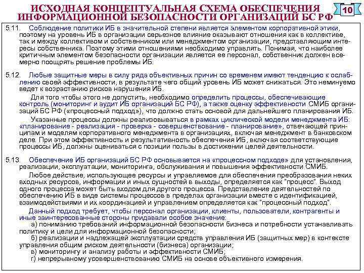 ИСХОДНАЯ КОНЦЕПТУАЛЬНАЯ СХЕМА ОБЕСПЕЧЕНИЯ ИНФОРМАЦИОННОЙ БЕЗОПАСНОСТИ ОРГАНИЗАЦИЙ БС РФ 10 5. 11. Соблюдение политики