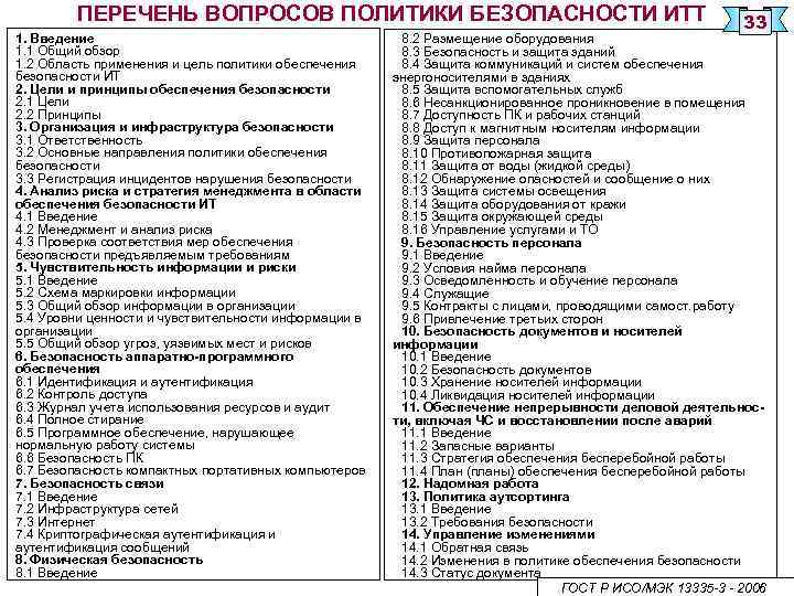 ПЕРЕЧЕНЬ ВОПРОСОВ ПОЛИТИКИ БЕЗОПАСНОСТИ ИТТ 1. Введение 1. 1 Общий обзор 1. 2 Область