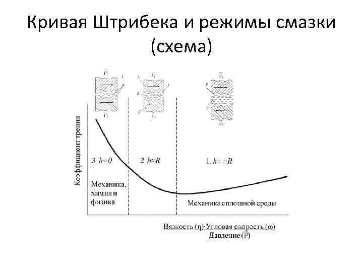 Кривая Штрибека и режимы смазки (схема) 