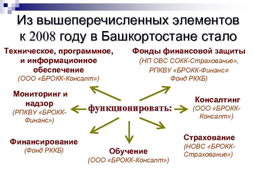 Из вышеперечисленных элементов к 2008 году в Башкортостане стало Техническое, программное, и информационное обеспечение