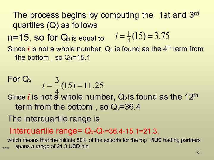 The process begins by computing the 1 st and 3 rd quartiles (Q) as