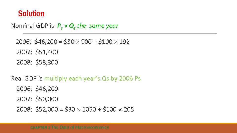 Solution Nominal GDP is Ps × Qs the same year 2006: $46, 200 =