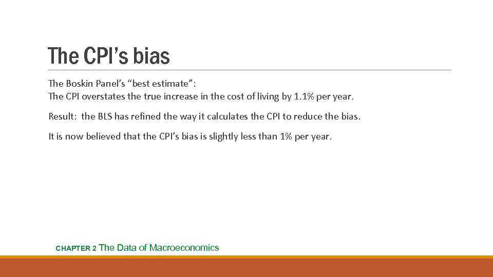 The CPI’s bias The Boskin Panel’s “best estimate”: The CPI overstates the true increase