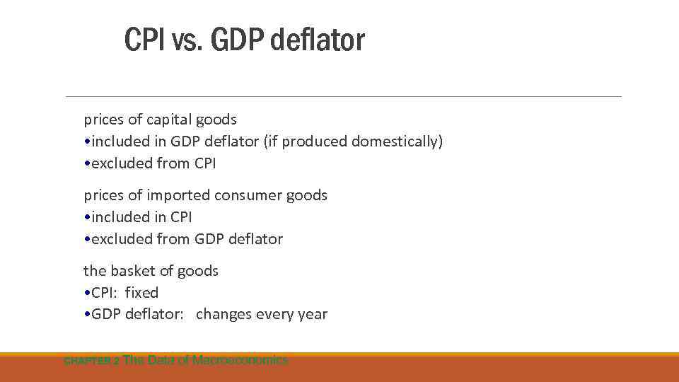 CPI vs. GDP deflator prices of capital goods • included in GDP deflator (if