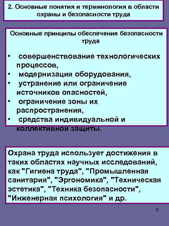 2. Основные понятия и терминология в области охраны и безопасности труда Основные принципы обеспечения