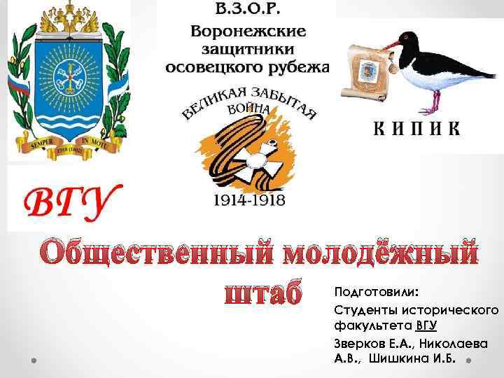 Общественный молодёжный штаб Подготовили: Студенты исторического факультета ВГУ Зверков Е. А. , Николаева А.