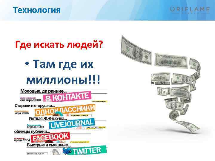 Технология Где искать людей? • Там где их миллионы!!! 