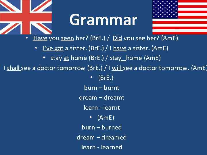 Grammar • Have you seen her? (Br. E. ) / Did you see her?