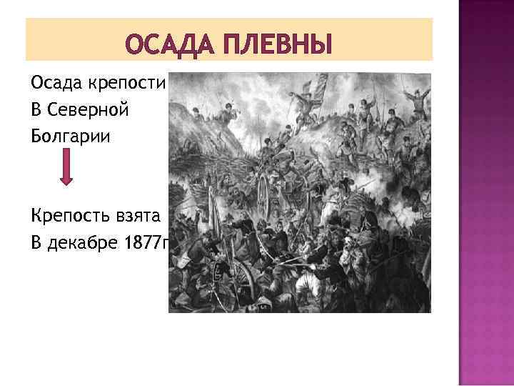 ОСАДА ПЛЕВНЫ Осада крепости в С В Северной Болгарии Крепость взята В декабре 1877