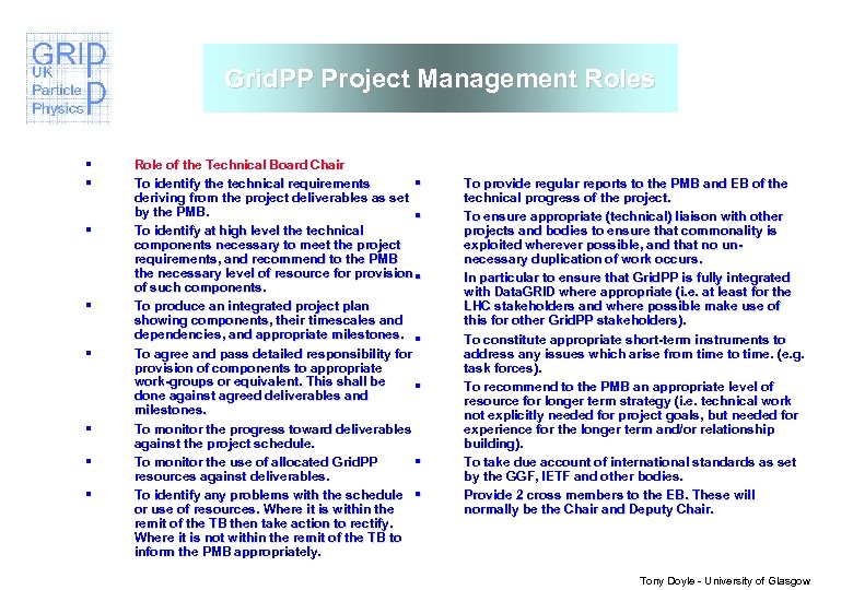 Grid. PP Project Management Roles § § § § Role of the Technical Board