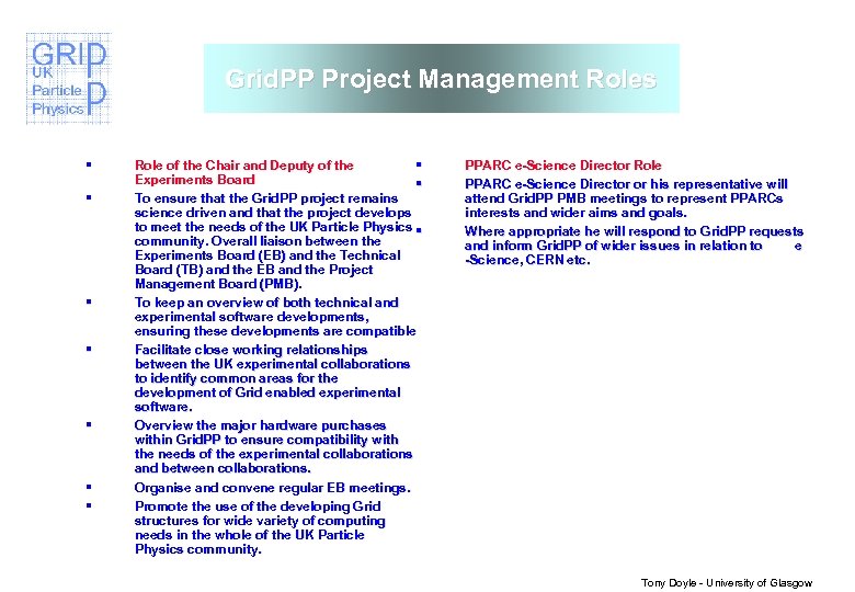 Grid. PP Project Management Roles § § § § Role of the Chair and