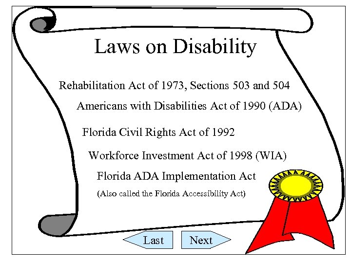 Laws on Disability Rehabilitation Act of 1973, Sections 503 and 504 Americans with Disabilities