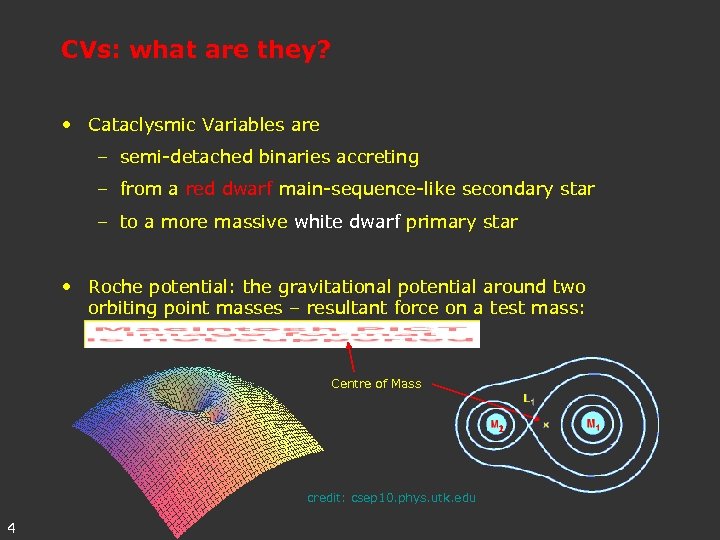 CVs: what are they? • Cataclysmic Variables are – semi-detached binaries accreting – from