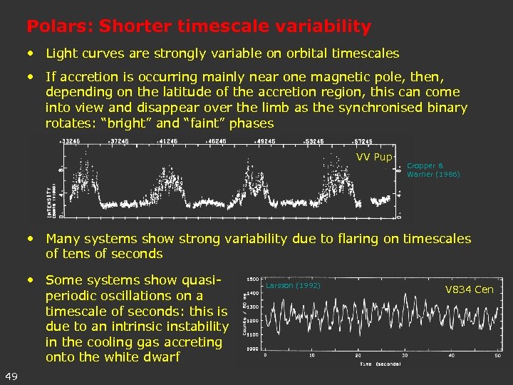 Polars: Shorter timescale variability • Light curves are strongly variable on orbital timescales •