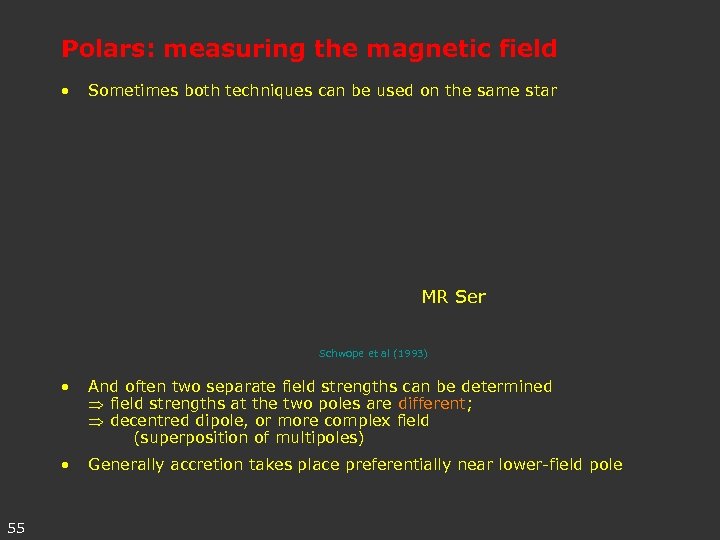 Polars: measuring the magnetic field • Sometimes both techniques can be used on the