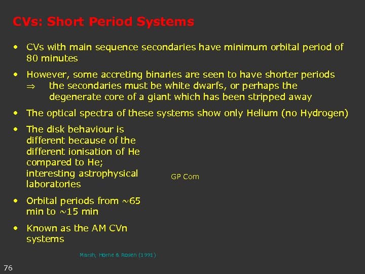 CVs: Short Period Systems • CVs with main sequence secondaries have minimum orbital period