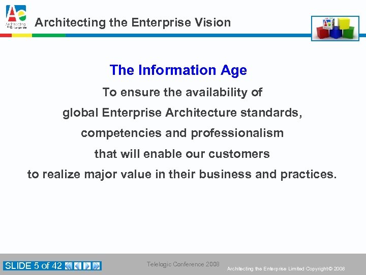 Architecting the Enterprise Vision The Information Age To ensure the availability of global Enterprise