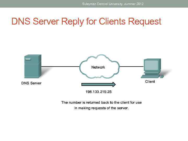 Suleyman Demirel University, summer 2012 DNS Server Reply for Clients Request 