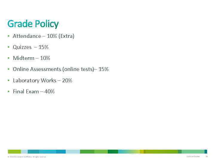  • Attendance – 10% (Extra) • Quizzes – 15% • Midterm – 10%