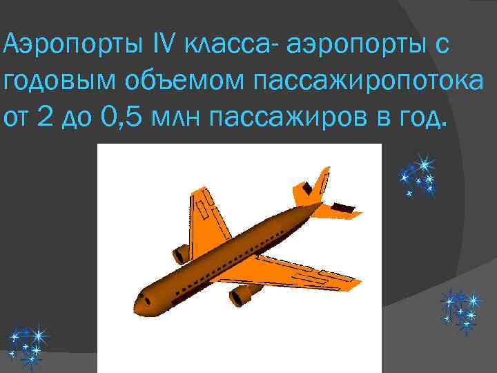 Аэропорты IV класса- аэропорты с годовым объемом пассажиропотока от 2 до 0, 5 млн