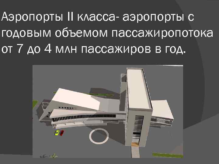 Аэропорты II класса- аэропорты с годовым объемом пассажиропотока от 7 до 4 млн пассажиров