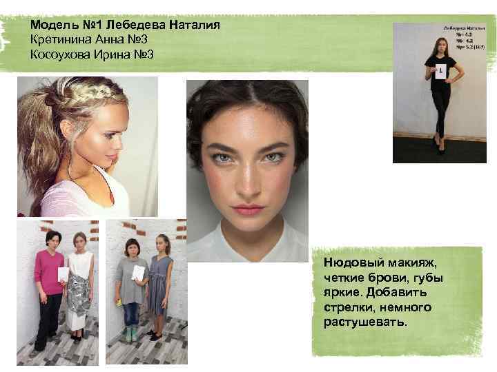 Модель № 1 Лебедева Наталия Кретинина Анна № 3 Косоухова Ирина № 3 Нюдовый