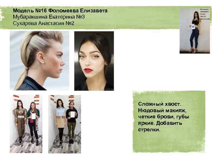 Модель № 16 Фоломеева Елизавета Мубаракшина Екатерина № 3 Сухарева Анастасия № 2 Сложный