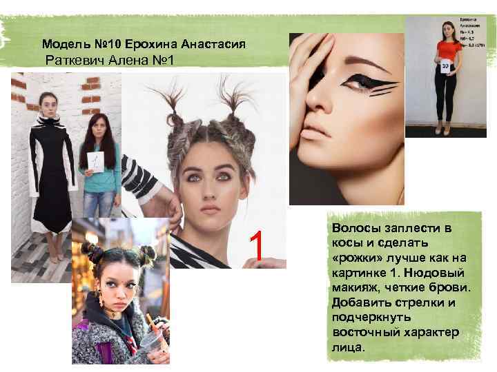 Модель № 10 Ерохина Анастасия Раткевич Алена № 1 1 Волосы заплести в косы