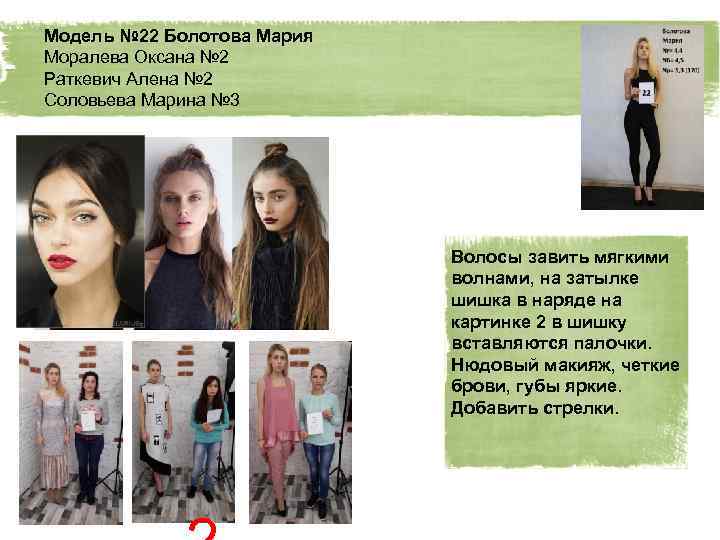 Модель № 22 Болотова Мария Моралева Оксана № 2 Раткевич Алена № 2 Соловьева