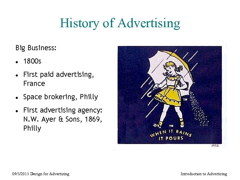 History of Advertising Big Business: 1800 s First paid advertising, France Space brokering, Philly