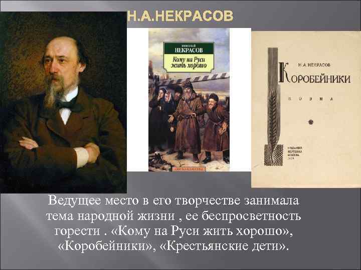 Н. А. НЕКРАСОВ Ведущее место в его творчестве занимала тема народной жизни , ее
