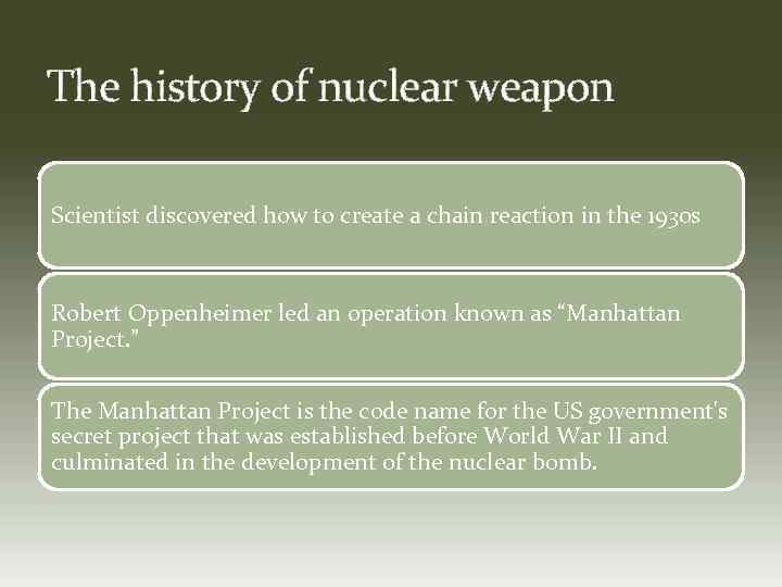 The history of nuclear weapon Scientist discovered how to create a chain reaction in