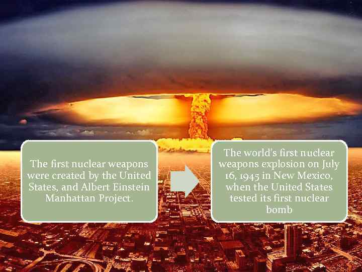The first nuclear weapons were created by the United States, and Albert Einstein Manhattan