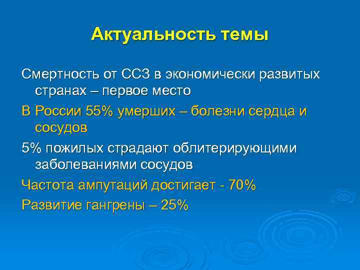 Актуальность темы Смертность от ССЗ в экономически развитых странах – первое место В России