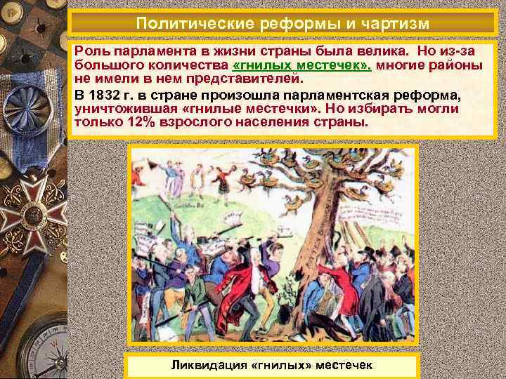 Политические реформы и чартизм Роль парламента в жизни страны была велика. Но из-за большого