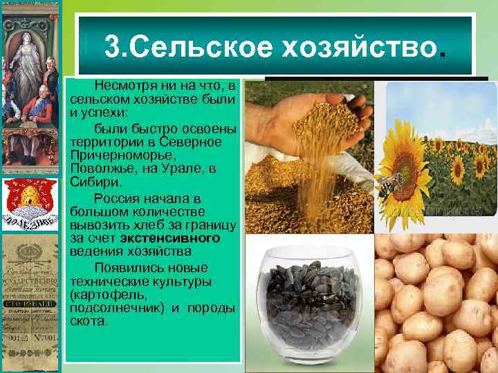 3. Сельское хозяйство. Несмотря ни на что, в сельском хозяйстве были и успехи: были