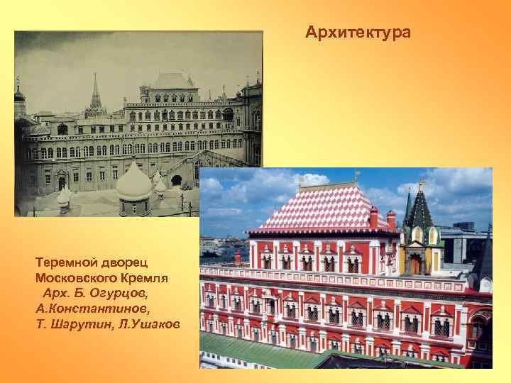 Архитектура Теремной дворец Московского Кремля Арх. Б. Огурцов, А. Константинов, Т. Шарутин, Л. Ушаков