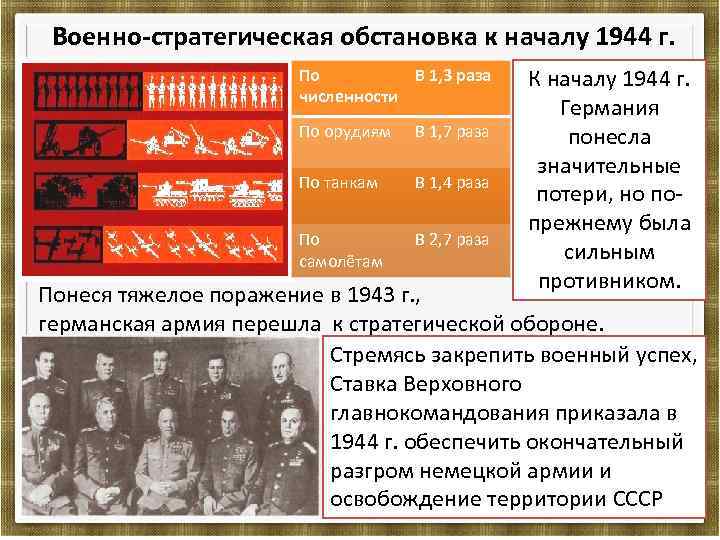  Военно-стратегическая обстановка к началу 1944 г. По В 1, 3 раза численности По