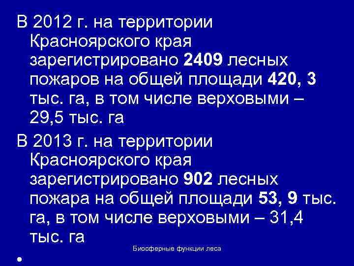 В 2012 г. на территории Красноярского края зарегистрировано 2409 лесных пожаров на общей площади