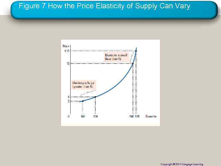 Figure 7 How the Price Elasticity of Supply Can Vary Copyright © 2011 Cengage