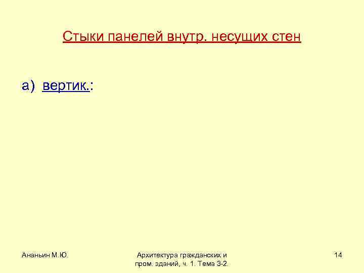 Стыки панелей внутр. несущих стен а) вертик. : Ананьин М. Ю. Архитектура гражданских и