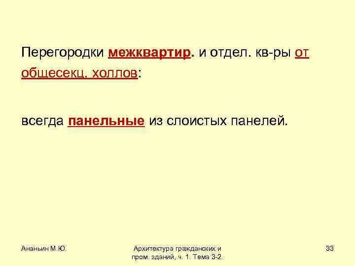 Перегородки межквартир. и отдел. кв-ры от общесекц. холлов: всегда панельные из слоистых панелей. Ананьин
