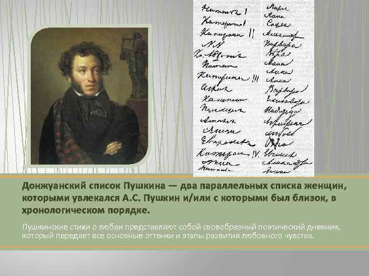 Донжуанский список Пушкина — два параллельных списка женщин, которыми увлекался А. С. Пушкин и/или