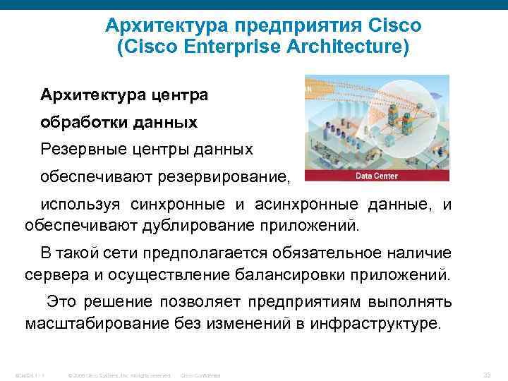 Архитектура предприятия Cisco (Cisco Enterprise Architecture) Архитектура центра обработки данных Резервные центры данных обеспечивают