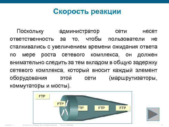 Скорость реакции Поскольку администратор сети несет ответственность за то, чтобы пользователи не сталкивались с